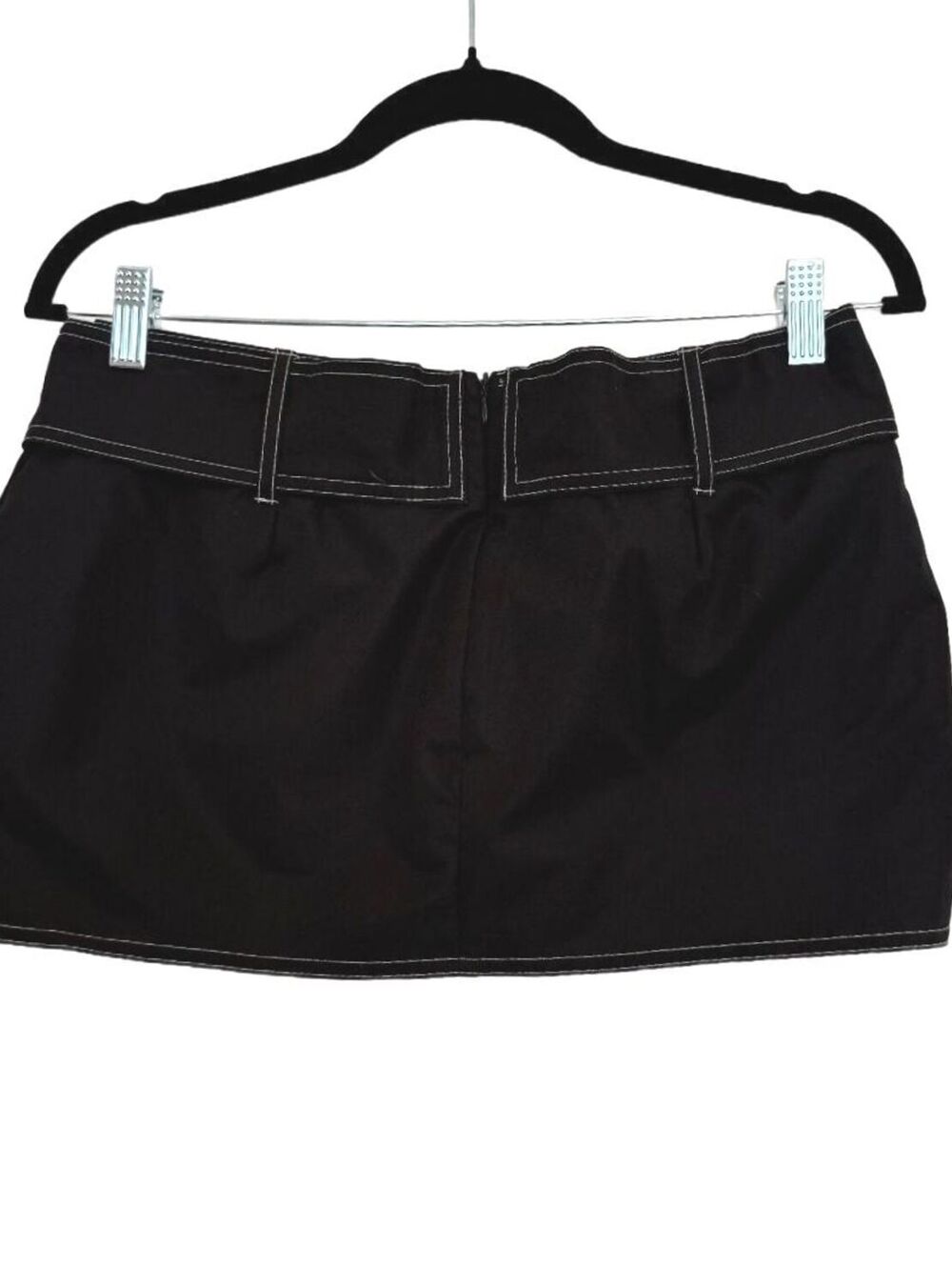 Black Mini Skirt with Eyelet Detailing and Contrast Stitching - Picture 3 of 4